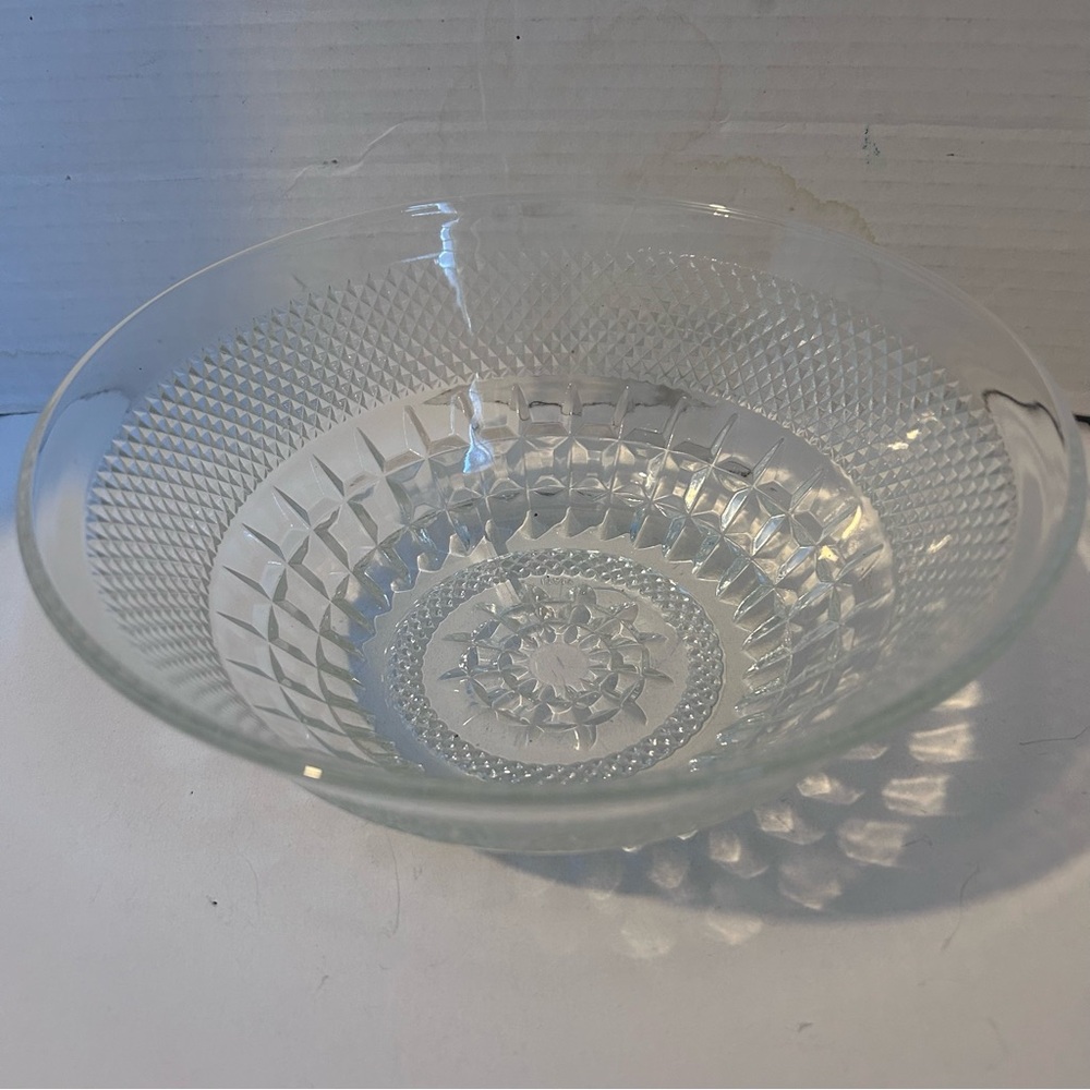 Vintage Glass Serving Salad Bowl Square Diamond